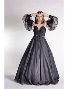 Marizu fashion černé tylové plesové maturitní šaty se srdíčkovým korzetem