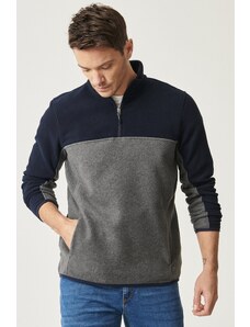 AC&Co / Altınyıldız Classics Men's Navy Blue-anthracite Standard Fit, Normal Cut Daily Comfortable Two-tone Fleece Sport Sweatshirt.