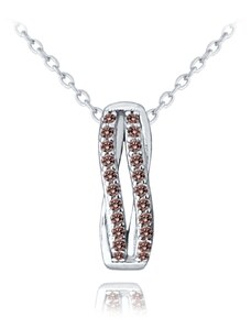 MINET Elegantní stříbrný náhrdelník s hnědými zirkony