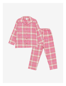 LC Waikiki Shirt Collar Long Sleeve Plaid Baby Girl Pajamas Set