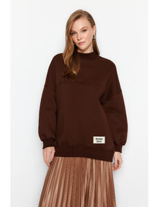 Trendyol Brown Oversize Knitted Fuzzy Sweatshirt