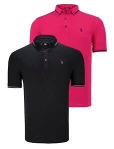 DOUBLE SET T8586 DEWBERRY MEN'S T-SHIRT-BLACK-FUCHSIA