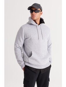 AC&Co / Altınyıldız Classics Men's Gray Melange Standard Fit Hoodie with Fleece 3 Threads, Kangaroo Pocket Cotton Sweatshirt.