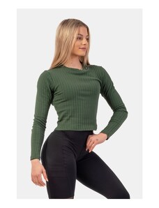 Nebbia Žebrované tričko s dlouhým rukávem z organické bavlny 415 - dark green
