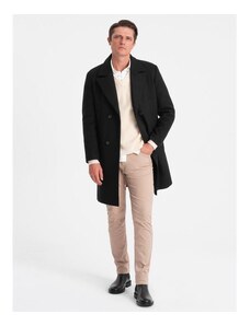 Ombre Clothing Pánský dvouřadový kabát s podšívkou V4 OM-COWC-0107 černý