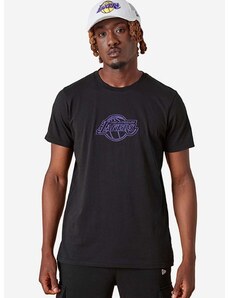 Bavlněné tričko New Era NBA Chain Stitch Lakers černá barva, s potiskem, 13083914-black