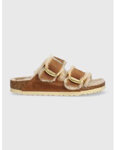 Semišové pantofle Birkenstock dámské, hnědá barva