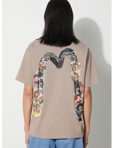 Bavlněné tričko Evisu Kumadori Daruma Double Daicock Printed béžová barva, s potiskem, 2EAHTM3TS1099RXCT
