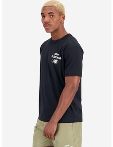 Bavlněné tričko New Balance černá barva, s potiskem, MT31518BK-8BK