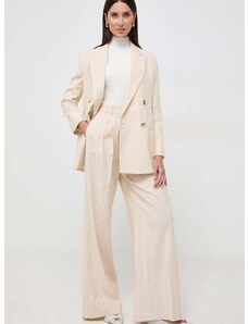 Kalhoty BOSS dámské, béžová barva, jednoduché, high waist, 50505610
