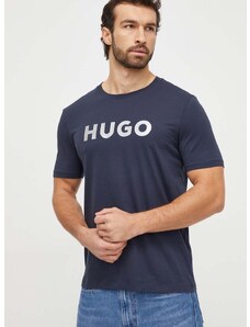 Bavlněné tričko HUGO tmavomodrá barva, s potiskem, 50506996