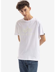 Bavlněné tričko Alpha Industries Basic T Kryptonite bílá barva, s potiskem, 116521.09-white