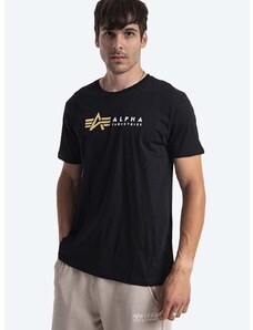 Bavlněné tričko Alpha Industries černá barva, s potiskem, 118502FP.03-black