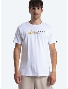 Bavlněné tričko Alpha Industries 118502FP 09 bílá barva, s potiskem, 118502FP.09-white