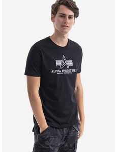 Bavlněné tričko Alpha Industries černá barva, s aplikací, 118505.95-black