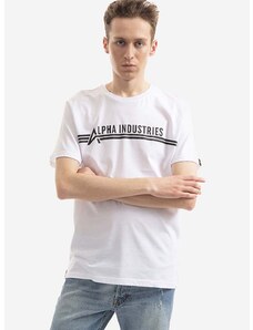 Bavlněné tričko Alpha Industries T 126505 92 bílá barva, s potiskem, 126505.92-white