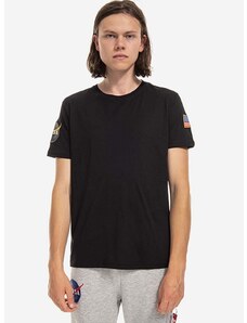 Bavlněné tričko Alpha Industries NASA černá barva, s aplikací, 176506.03-black
