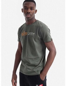 Bavlněné tričko Alpha Industries zelená barva, s potiskem, 118502.142-green