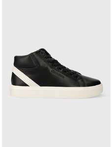 Kožené sneakers boty Calvin Klein HIGH TOP LACE UP ARCHIVE STRIPE černá barva, HM0HM01291