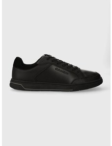 Kožené sneakers boty Calvin Klein LOW TOP LACE UP LTH černá barva, HM0HM01455