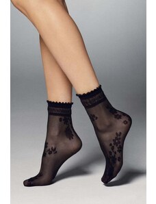 Veneziana Černé květované silonkové ponožky Maxima