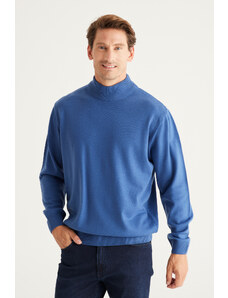 ALTINYILDIZ CLASSICS Men's Indigo Non-Pilling Standard Fit Normal Cut Half Turtleneck Knitwear Sweater