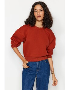 Trendyol Tile Comfortable Cut Crop Basic Crew Neck Thick Fleece Inside Knitted Sweatshirt