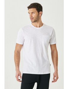 AC&Co / Altınyıldız Classics Pánské bílé slim fit slim fit 100% bavlna kulatý výstřih s kapsami tričko