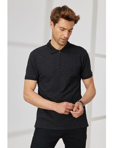 ALTINYILDIZ CLASSICS Men's Black Slim Fit Slim Fit Zipper Collar 100% Cotton Printed T-Shirt.