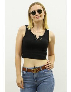 Madmext Mad Girls Front Detail Black Crop Top MG362