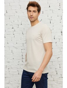 AC&Co / Altınyıldız Classics Men's Beige-white Easy-Iron Slim Fit Slim Fit Crew Neck Jacquard T-Shirt