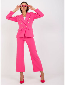 Fashionhunters Tmavě růžové dvouřadé sako s dlouhými rukávy