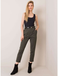 Fashionhunters Khaki kalhoty s vysokým pasem