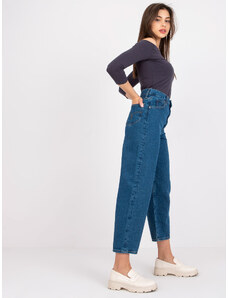 Fashionhunters Tmavě modré džínové kalhoty Azalia RUE PARIS s vysokým pasem