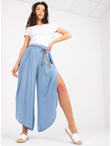 Fashionhunters Modré široké kalhoty z látky s vysokým pasem od OCH BELLA