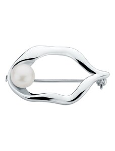 Gaura Pearls Stříbrná brož s bílou perlou Agathe, stříbro 925/1000
