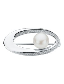 Gaura Pearls Stříbrná brož s bílou perlou Brigitte, stříbro 925/1000