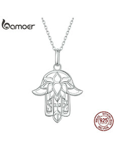 LOAMOER Stříbrný náhrdelník s přívěskem vzorovaná Hamsa