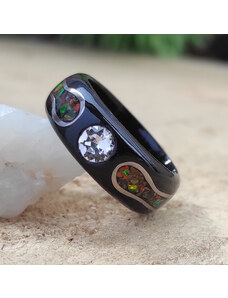 Woodlife Luxusní prsten s opálem, stříbrem a swarovski