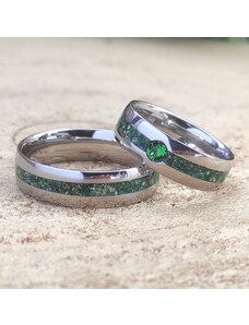 Woodlife Snubní ocelové prsteny s malachitem a jadeitem