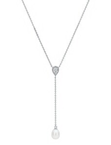 Gaura Pearls Stříbrný náhrdelník Melita - zirkon, sladkovodní perla, stříbro 925/1000
