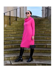 Růžové svetrové oversize šaty s dlouhým rukávem