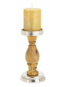 Nefertitis Svícen pro velké svíčky mangové dřevo a kov 20 cm - cca 10 x 20 cm
