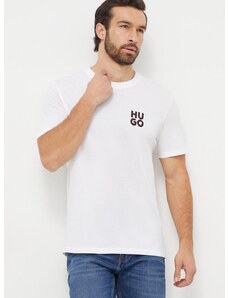 Bavlněné tričko HUGO 2-pack bílá barva, s potiskem