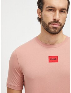 Bavlněné tričko HUGO růžová barva, s aplikací