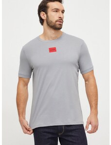Bavlněné tričko HUGO šedá barva, s aplikací, 50447978