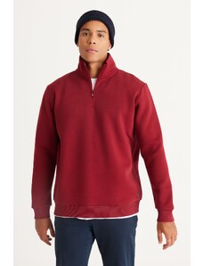 AC&Co / Altınyıldız Classics Men's Burgundy Standard Fit Normal Cut Inner Fleece High Bato Neck Cotton Sweatshirt