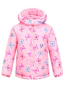KUGO-Dívčí zimní bunda Motýlci světle růžová