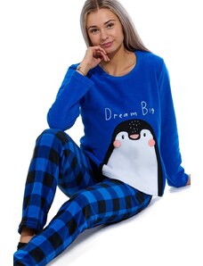 Naspani Královsky modré i černé kostkované luxusní hřejivé dámské pyžamo S TUČŇÁKEM 1z1605