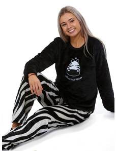 Naspani Černé i šedočernobílé pruhované extra teplé huňaté pyžamo zvířecí vzor a ZEBRA 1Z1598